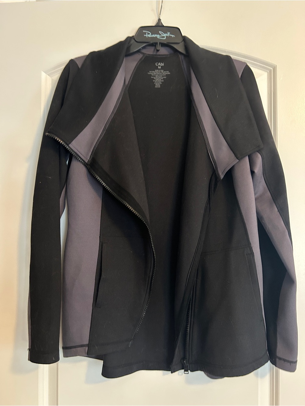 CAbi Black & Gray Asymmetrical Zip Bomber Jacket